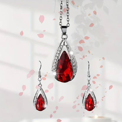 Black Red Teardrop Glass Pendant Necklace And Earrings Suite In Stock Factory Wholesale