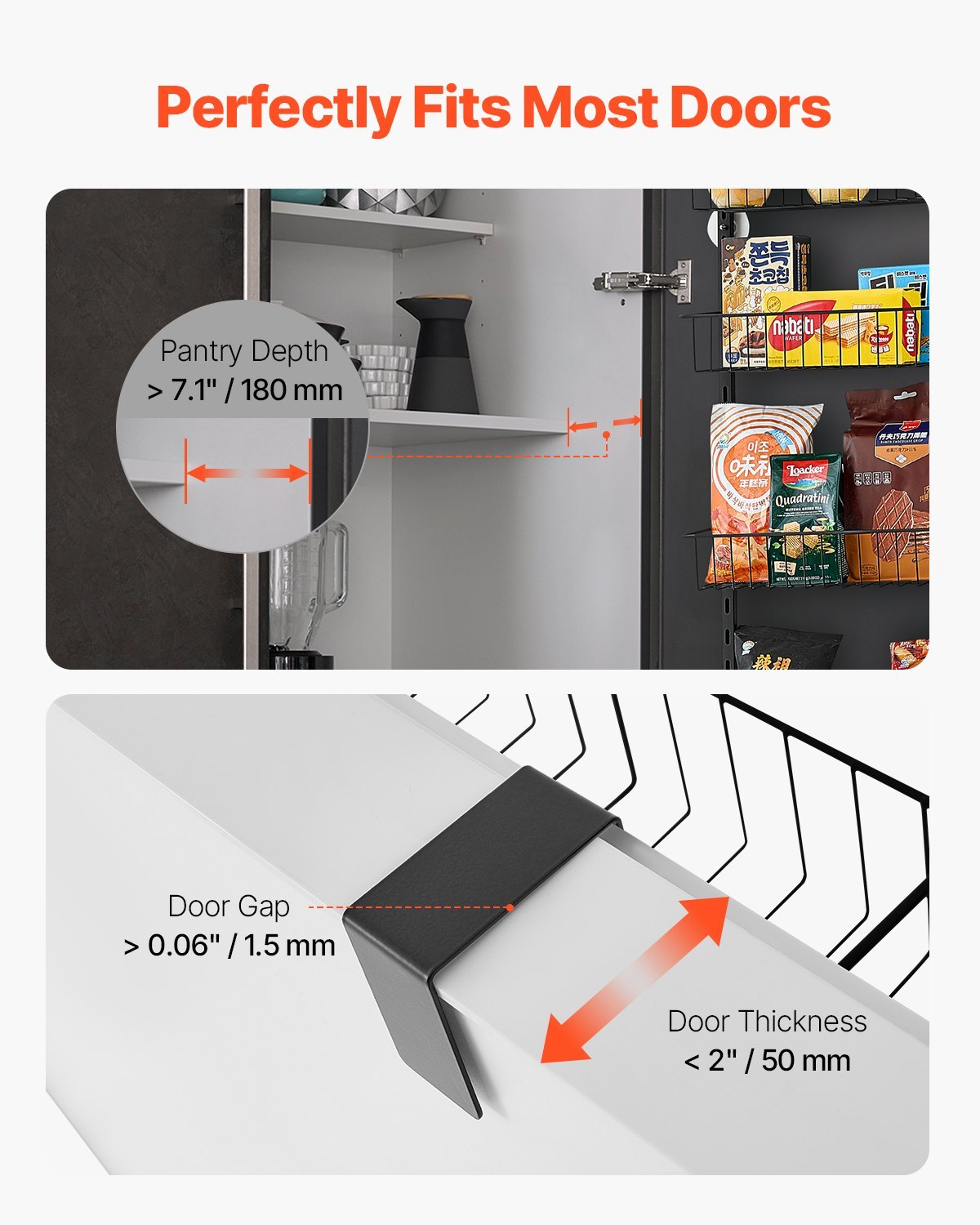 UK Local Over The Door Pantry Organizer, 6-Tier Pantry Organization And Storage, Heavy-Duty Steel Hanging Spice Rack, Adjustable Wall Seasoning Shelves, For Home Kitchen Laundry Room Bathroom, Black