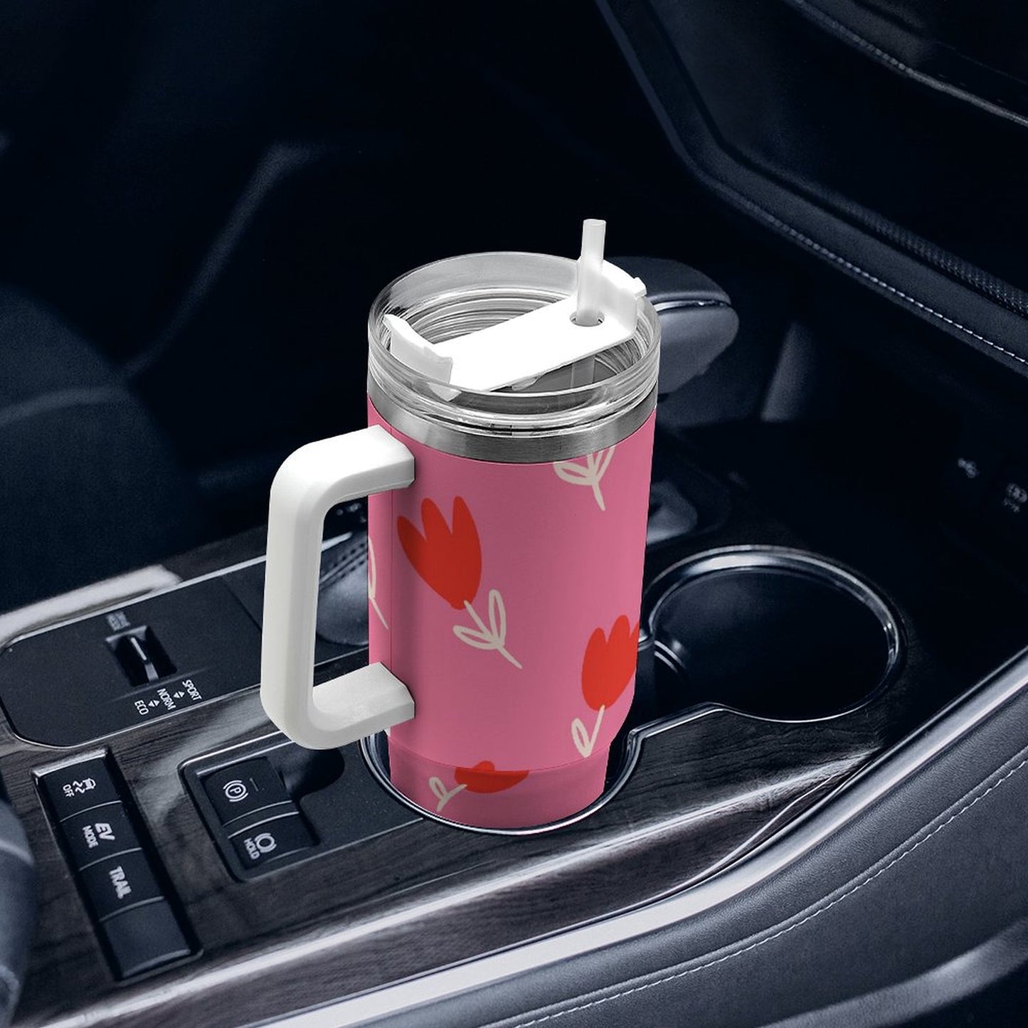 PHDT00058 POD US Local Tumbler 40 oz Large Capacity Car Cup Tulip, Red, Flower