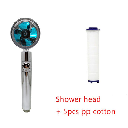 US Local Shower Head Water Saving Flow 360 Degrees Rotating With Small Fan ABS Rain High Pressure Spray Nozzle Bathroom Accessories
