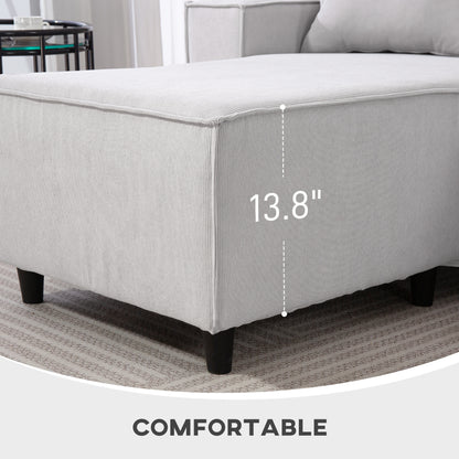 US Local Corner Sofa With Reversible Chaise Lounge, Corduroy L-Shaped Sectional Sofa With Pocket Spring, Light Gray