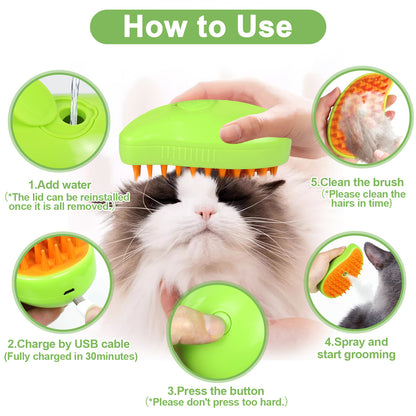 US Local Cat Steam Brush For Shedding - 3 In 1 Pet Steam Brush For Cat And Dog, Rechargeable Steamy Cat Water Brush, Spritz Defur Comb For Cats, Steamer Brush For Grooming And Removing Loose Hair