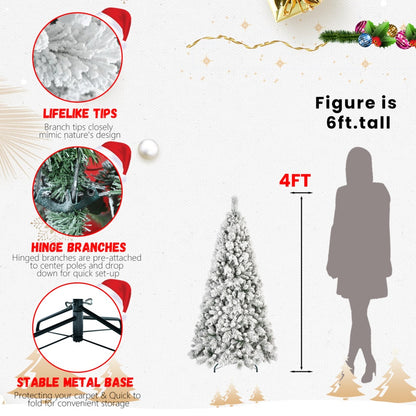 US Local 4-foot Flocked Christmas Tree With 150 Warm White LED Lights 350 Tips, With Snowy PVC And Firm Needle Branches, Hinged Design For Easy Setup, Sturdy Metal Base Full And Realistic Holiday Tree