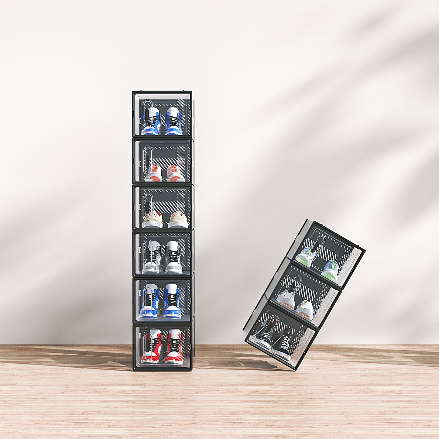 US Local Black Medium 18PCS 35x25x19cm Shoebox, Plastic, Mesh, Free Combination