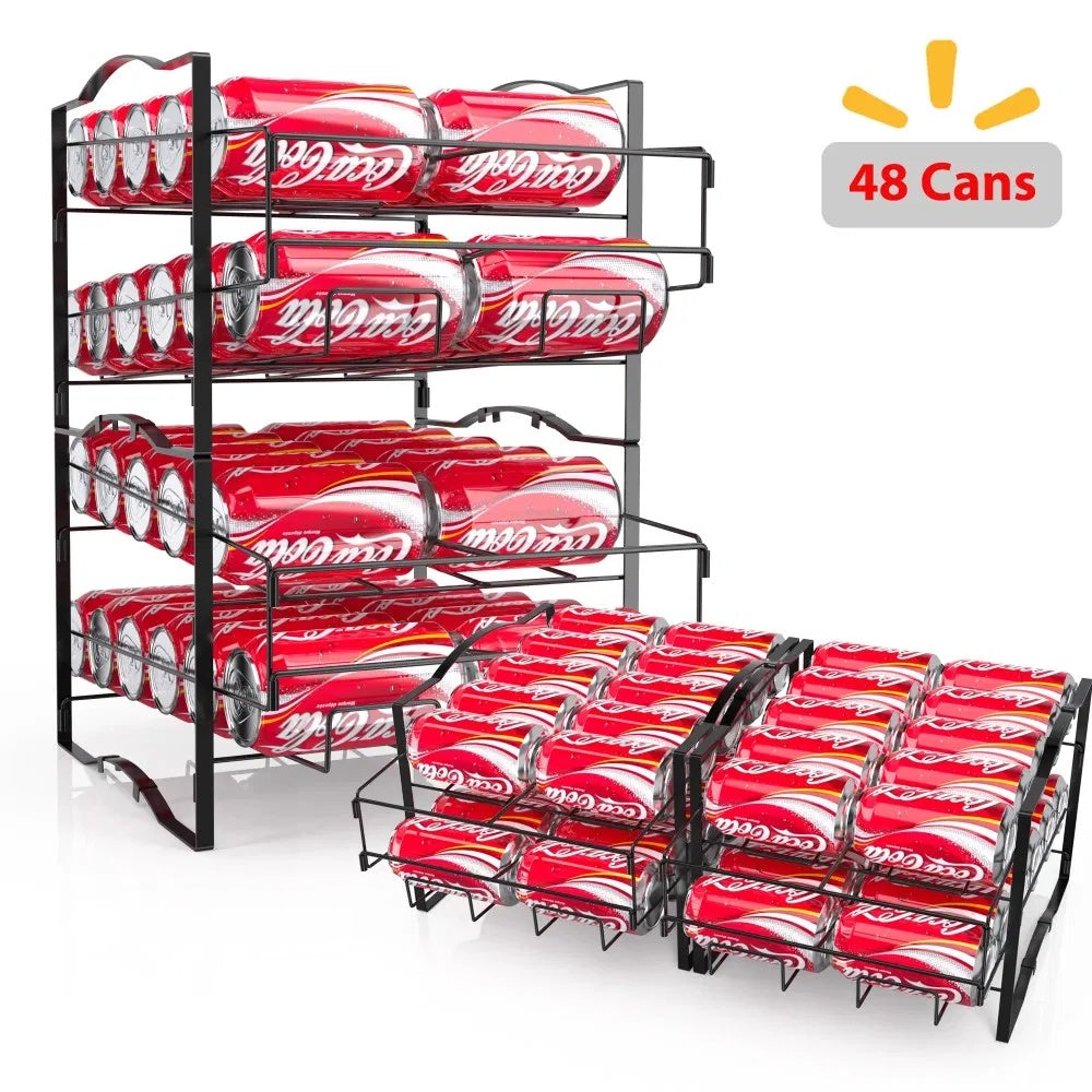 US Local 4 Tiers Can Organizer Rack, 48 Cans Soda Can Dispenser Organizer For Refrigerator, Set Of 2 Stackable Beverage Dispenser Rack