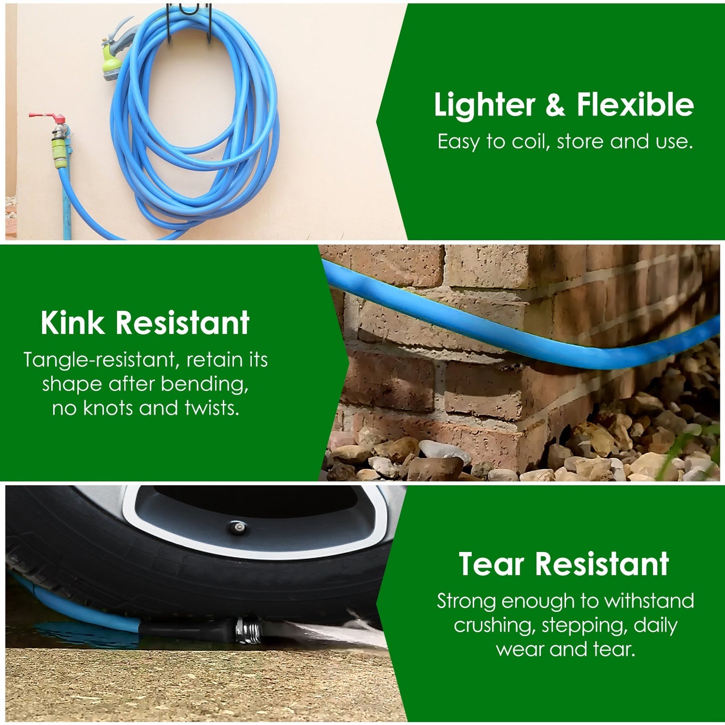 US Local 25FT-50FT Options -- 1Pc Non-Expanding Flexible Garden Hose Heavy Duty PVC Water Hose Leak-Resistant Kink-Free All-weather Burst 500PSI
