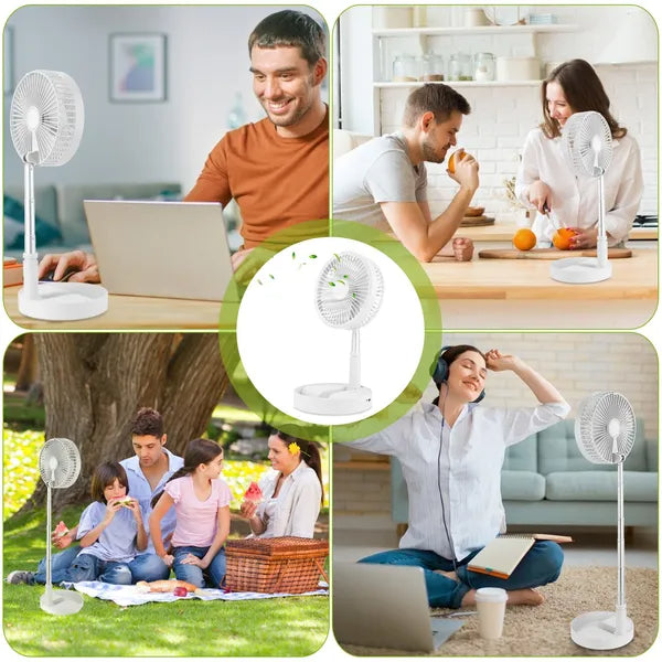 US Local Portable Folding Desk Fan Quiet Low Noise Table Fan USB Rechargeable Telescopic Standing Floor Fan For Home Office Camping Hiking Travel