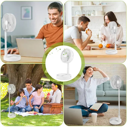US Local Portable Folding Desk Fan Quiet Low Noise Table Fan USB Rechargeable Telescopic Standing Floor Fan For Home Office Camping Hiking Travel