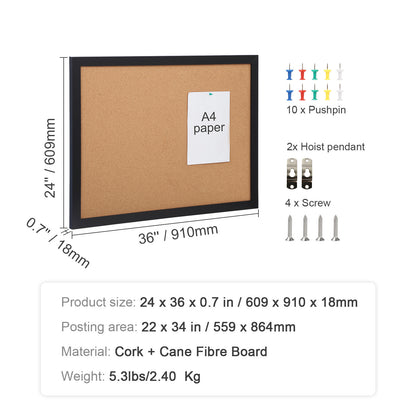 US Local VEVOR Cork Board, 36x24 Inches Bulletin Board With MDF Sticker Frame, Vision Board Includes 10 Pushpins, For Display And Decoration In Office Home And School