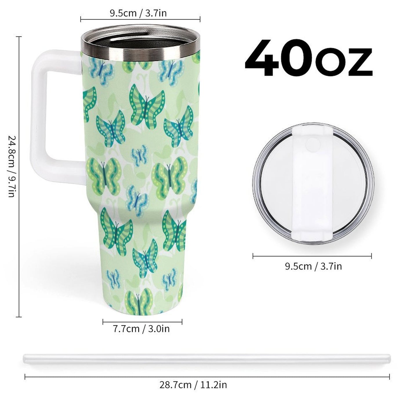 PHDT00519 POD US Local Tumbler 40oz Large Capacity Car Cup Butterfly Green