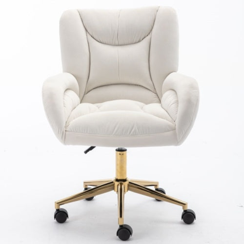 UK Local Full KD Velvet Fabric Material Adjustable Height Swivel Home Office Chair For Indoor Office With Gold Legs, Ivory