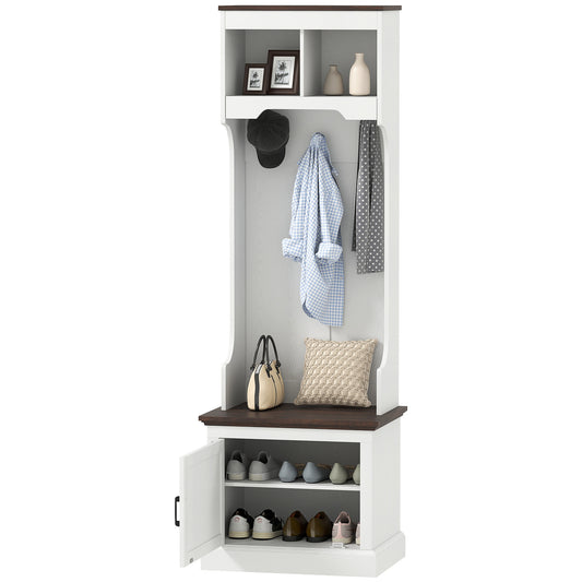 US Local 3-in-1 Hall Tree With Shoe Storage, Coat Rack With Bench, Entryway Furniture With Five Hooks, White Wood Grain