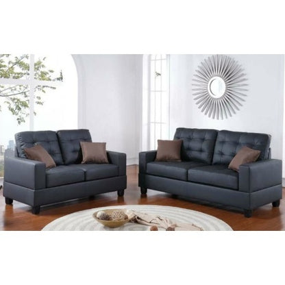 US Local Living Room Furniture 2pc Sofa Set Black Faux Leather Tufted Sofa Loveseat W Pillows Cushion Couch