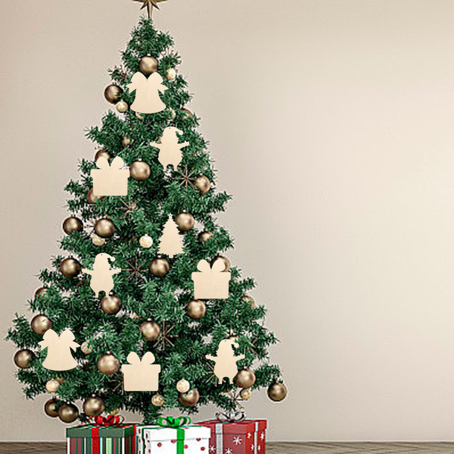 US Local 20 PCS,40 PCS Unfinished Paintable Blank Wooden Christmas Festival Decoration Ornaments 5 Designs Xmas Tree Hanging Wood Slices DIY Art Crafts For Christmas Party Decoration