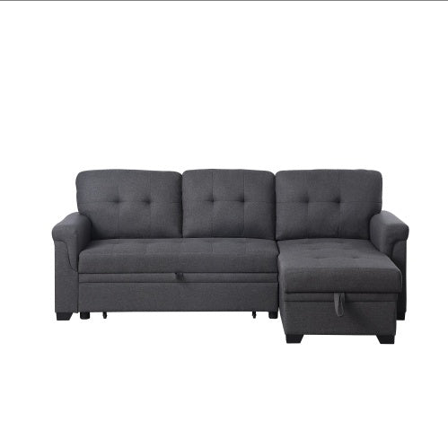 US Local Dark Gray Linen Reversible Sleeper Sectional Sofa With Storage Chaise