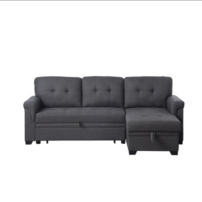US Local Dark Gray Linen Reversible Sleeper Sectional Sofa With Storage Chaise