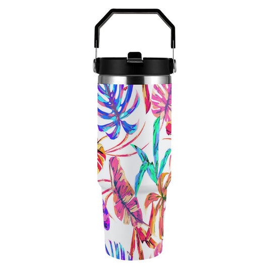 POD US Local Tumbler 30oz Large Capacity Car Cup Monstera, Summer, Dazzling, Tropical Style
