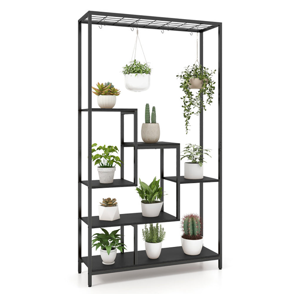US Local 6-Tier Tall Plant Stand 71 Inch Metal Indoor Plant Shelf With 10 Hanging Hooks