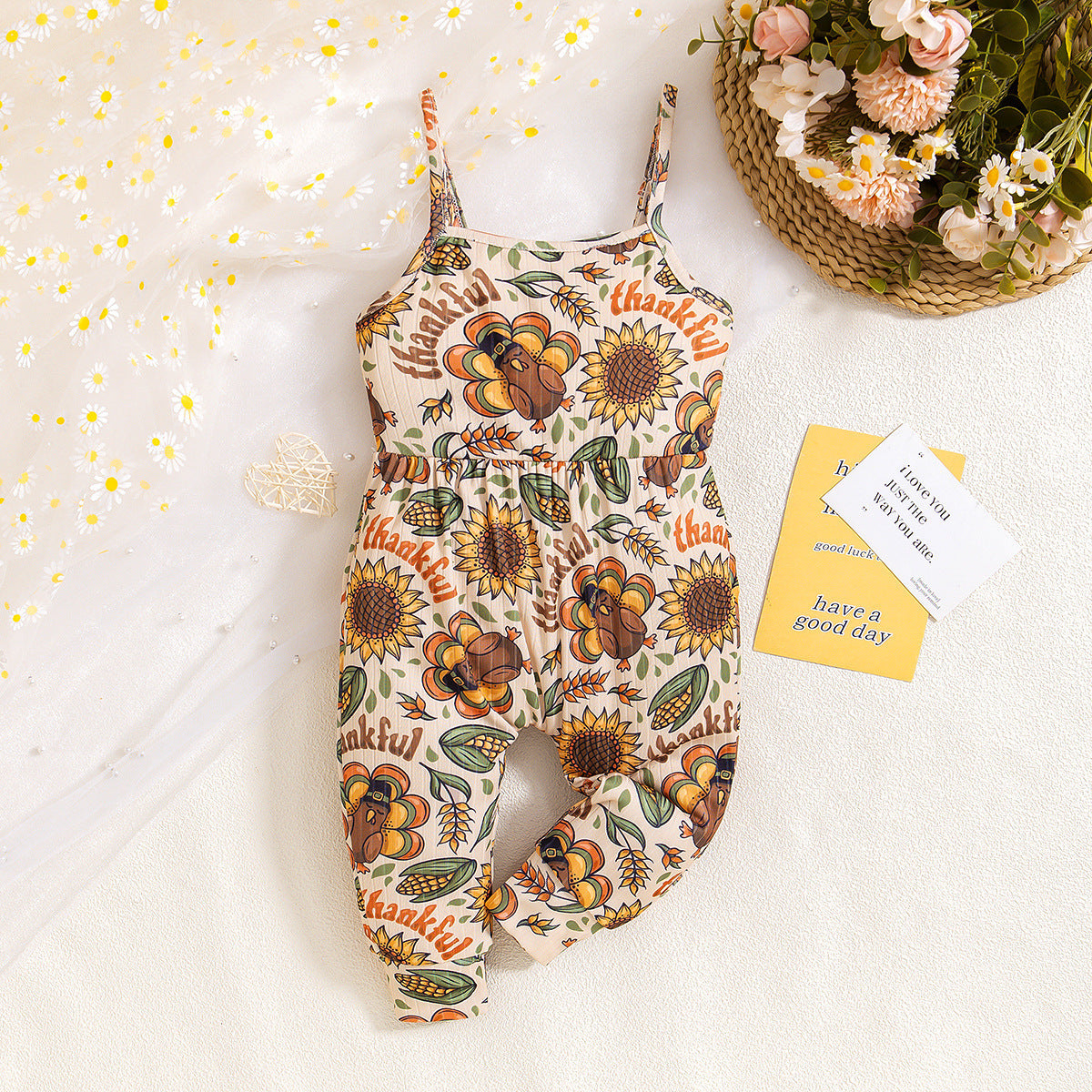Baby Infant Toddler Romper Thanksgiving Cock Element Suspender Jumpsuit