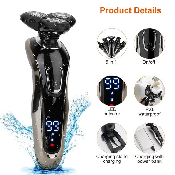US Local 5 In 1 Electric Razor Shaver Rechargeable Cordless Head Beard Trimmer Shaver Kit IPX6 Waterproof Dry Wet Grooming Kit