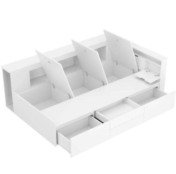 UK Local Children's Bed, Single Bed-3ft90x190cm, Single Bed, Multifunctional Children's Bed With Drawers, Bookcase And Storage Cupboard, Bed Box With Storage Space, Without Mattress, White