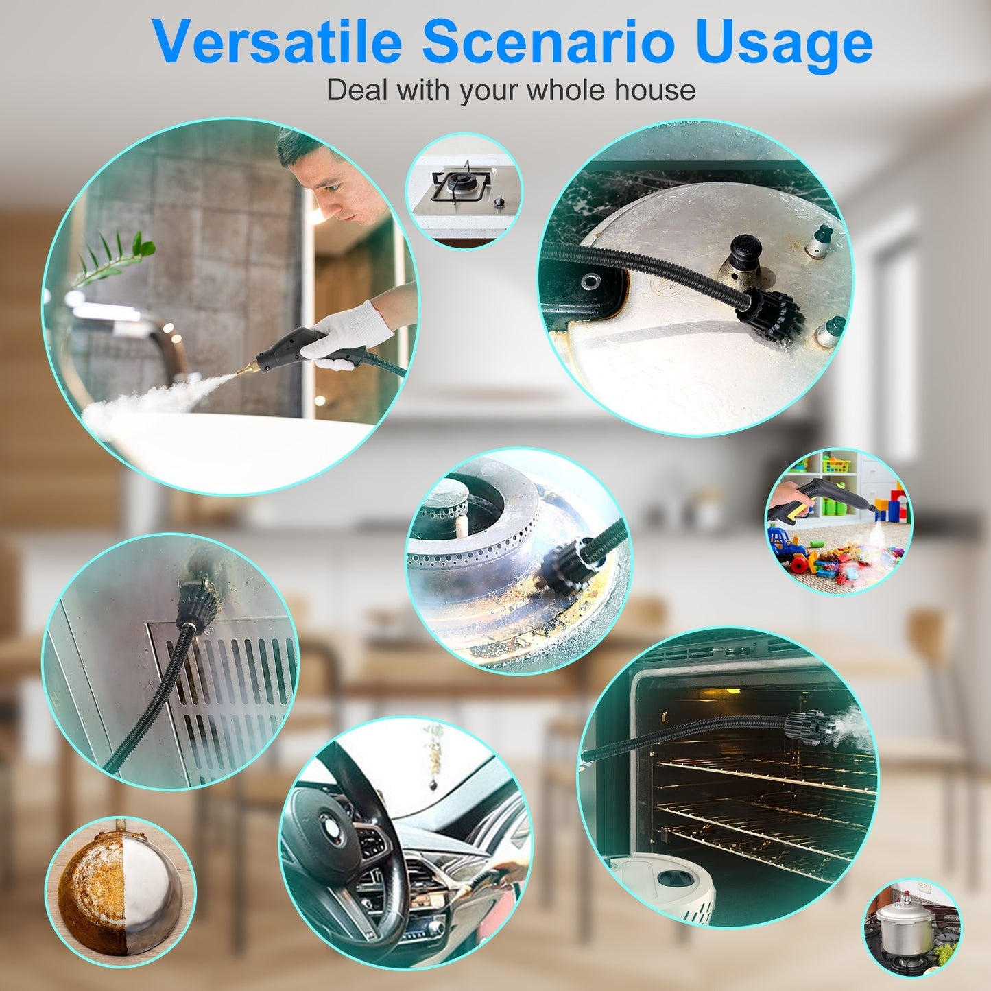 US Local 1Pc 2500W Handheld High Temperature And Pressure Steamer Cleaner With 1400ML Tank 9 Accessories 6 Steam Levels For Dirt Grease Grout Tile Floor Couch Car