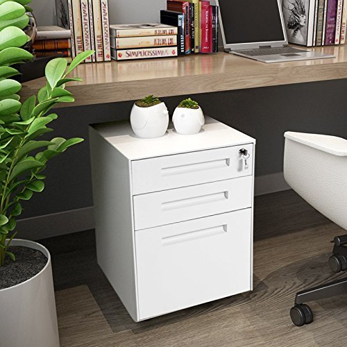 UK Local 3 Drawer Steel Metal Filing Cabinet With Embedded Handle And Lock Black