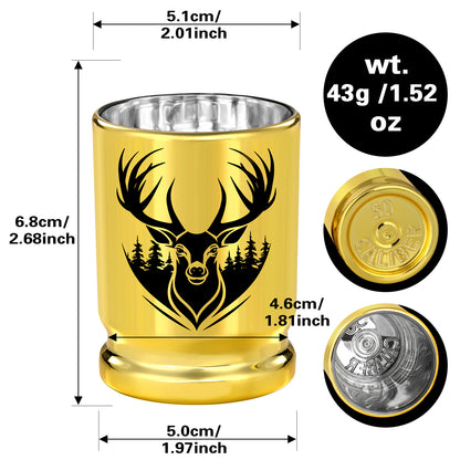 US Local 2 pcs  50 Caliber Deer Head Golden Plastic Wine Glasses With Gift Box - Leak Proof, Reusable - Stylish Animal Print Design, Suitable For Whiskey, Tequila, Etc