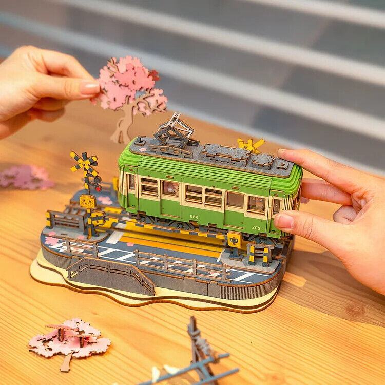 US Local Rolife  Sakura Journey Tram Car 3D Wooden Puzzle Model Toys Teens Gift