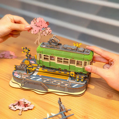 US Local Rolife  Sakura Journey Tram Car 3D Wooden Puzzle Model Toys Teens Gift