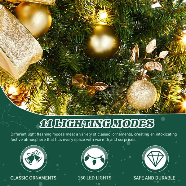 US Local 60in Pre-lit Christmas Wreath, Lighted Artificial Xmas Wreath With 220 Cold & Warm White Lights And 600 PVC Tips And DIY Ornaments, For Front Door Gate Wall Xmas Party Decorations, Light Green