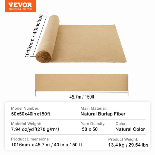 US Local VEVOR Burlap Fabric Roll Burlap Tree Wrap 40 In X 150 Ft For Crafts & Plants