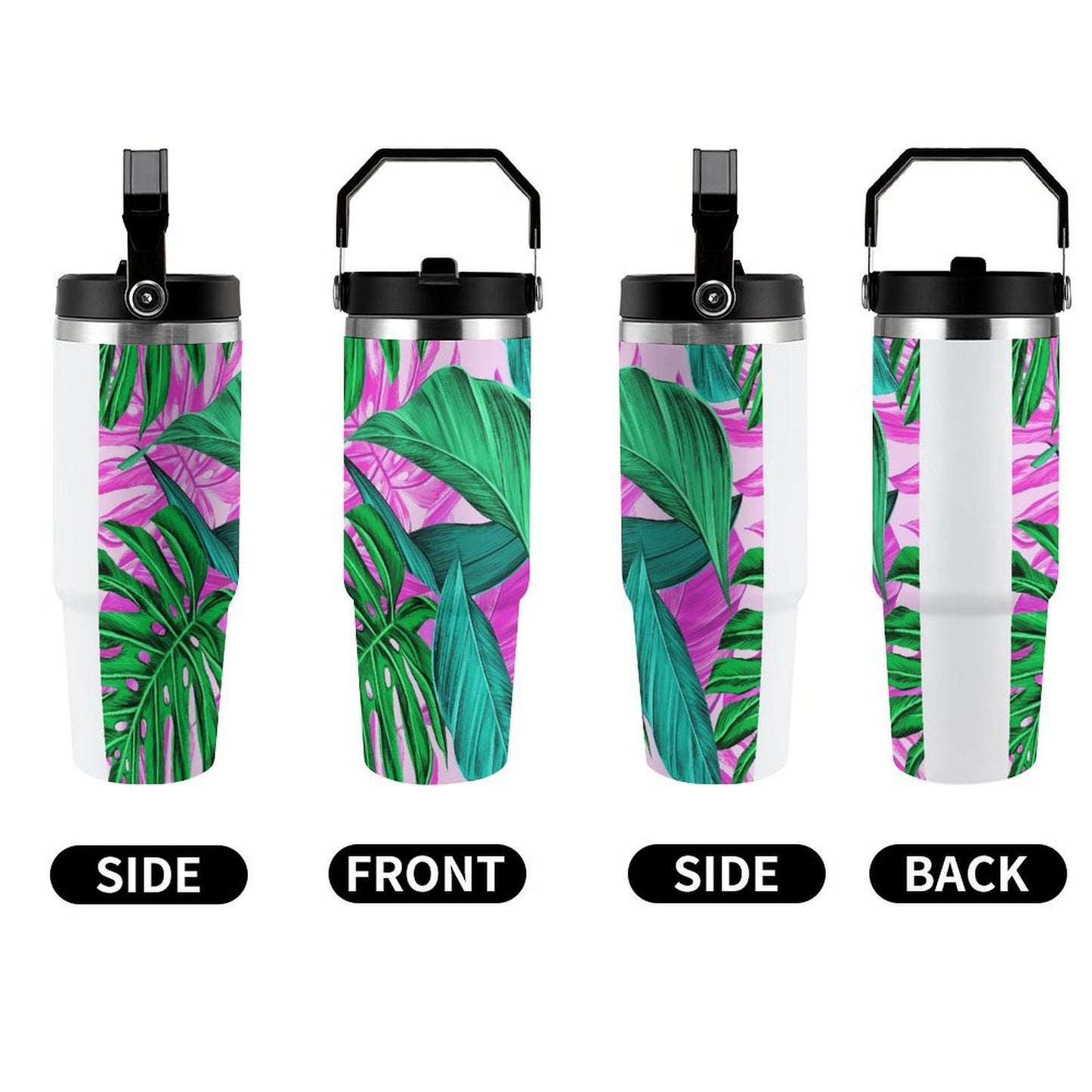 POD US Local Tumbler 30oz Large Capacity Car Cup Tropical, Monstera, Pink Background Style