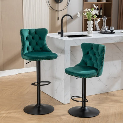 US Local Swivel Velvet Barstools Adjusatble Seat Height From 25-33 Inch Green,Set Of 2