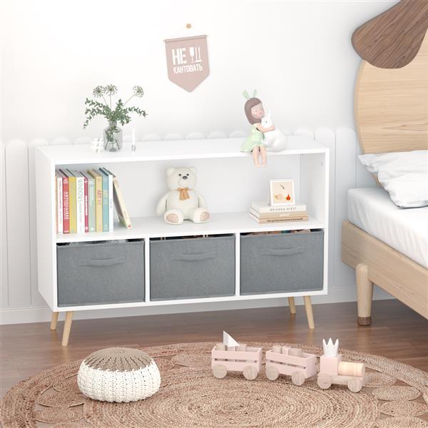 US Local Children's Bookcase With Foldable Fabric Drawers, Children's Book Display, Toy Storage
