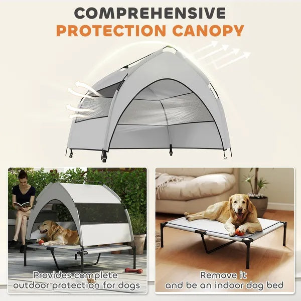 US Local Elevated Dog Bed With Removable Canopy, Portable Outside Raised Pet Cot With Cooling Pad, Storage Bag