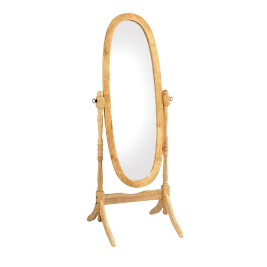 US Local 59.25  Tall Standing Wooden Floor Mirror With Natural Finish, Oval Shape