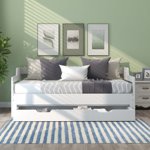 UK Local Daybed, Trundle And Drawer, Cabin Bed, SIngle Guest Bed Sofa Bed, Pull Out Trundle And Storage Drawer For Living Room And Bedroom -  3 90 X190 Cm - White