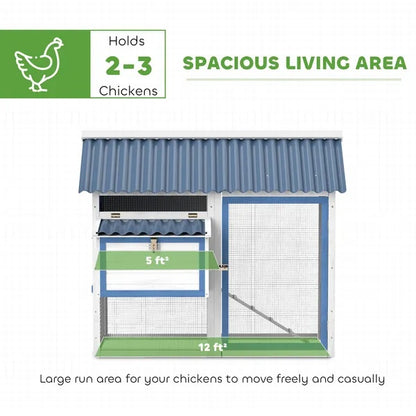 US Local 55.5 Inch Wooden Chicken Coop With Run Box, Nesting Box, Removable Tray, Ramp, Outdoor  For 2-3 Chickens, White
