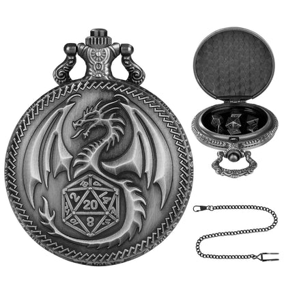 US Local Creative Thick Chain Pocket Watch Set, Equipped With 7 Mini DND Game Polyhedral Metal Dice Tabletop Role-playing Game Dice, Enhancing RPG Gaming Experience And Providing Players With Unique Gifts