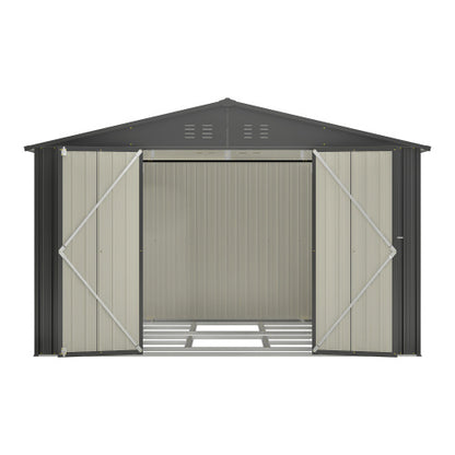 US Local 10X8 FT Outdoor Storage Shed, All Weather Metal Sheds With Lockable Doors, Tool Shed For Garden, Patio, Backyard, Lawn, Black