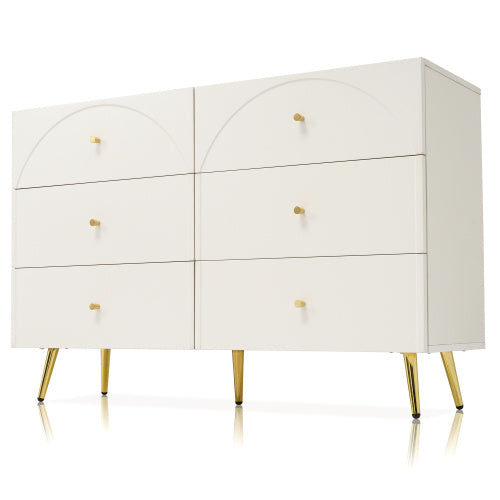 UK Local Sideboard Cabinet For Living Room, Chest Of Drawers With 6 Drawers, Cream White, 40D X 120W X 85H CM