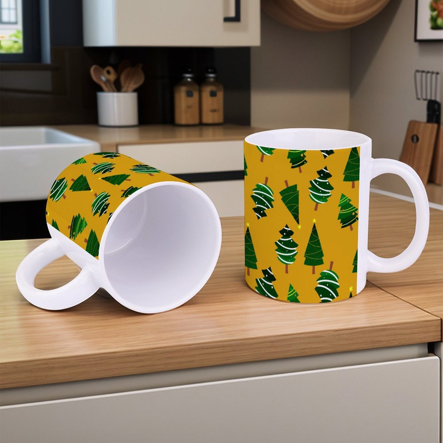 POD US Local White mug with full print, Christmas Tree Yellow 0050