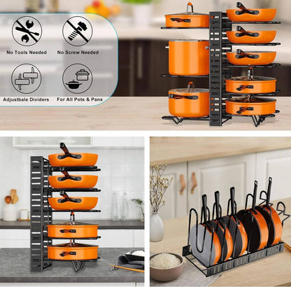 US Local Upgraded 2 Piece Cookware Set Organizer Rack And Dish Drying Rack 8 Tier Pot And Pan Organizer For Kitchen Counter