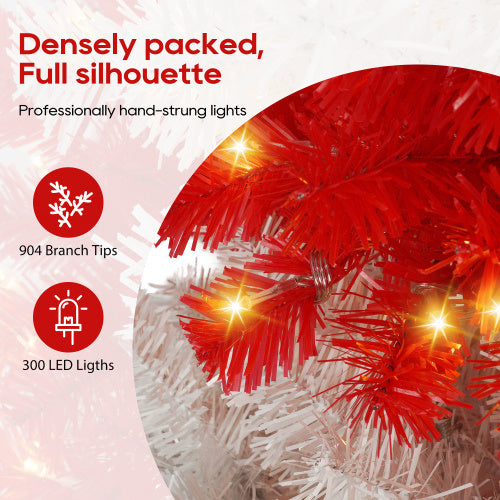 US Local 6ft Artificial Christmas Tree With 300 LED Lights And 900 Bendable Branches, Candy Cane Christmas Tree Holiday Decoration, Creative Decorated Trees, Xmas Tree Christmas Decorations
