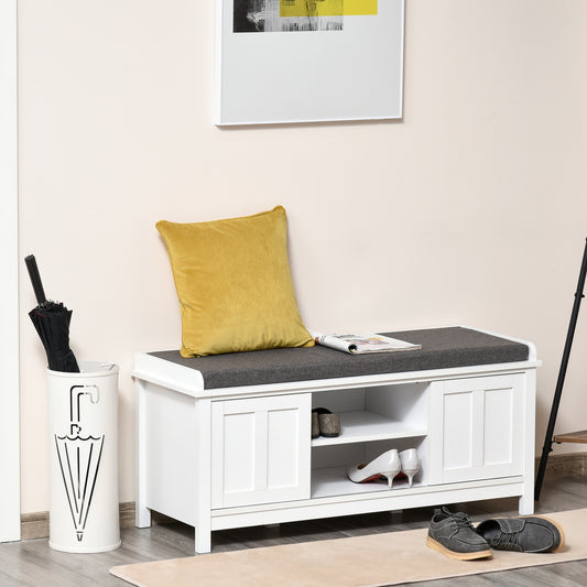 US Local Entryway Shoe Storage Bench Ottoman Adjustable Shelf Padded Cushion Sliding Barn Door White For Hallway Living Room