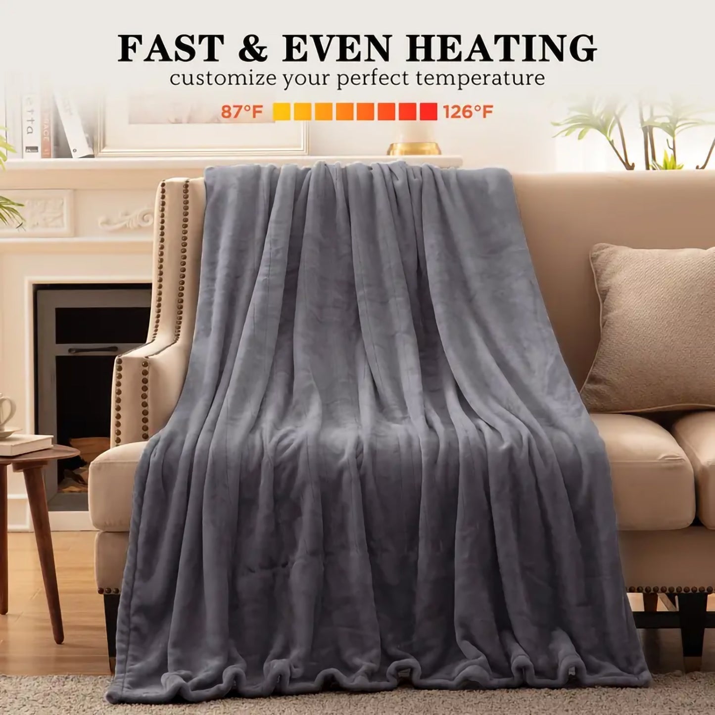 US Local Heated Blanket Queen Size With Dual Zone Control - 10 Heat Settings Electric Throw Blanket With Automatic Shut Off Timer, Machine Washable Soft Flannel