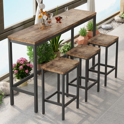 US Local Modern Kitchen Dining Pub Table Set With 3 Stools, Easy Assembly