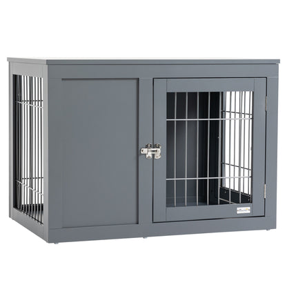 US Local Dog Cage Furniture Metal Indoor Pet Cage Cage, Double Door End Table, Small & Medium Dog House Locks, Grey