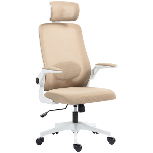 US Local Mesh Office Chair, Ergonomic Desk Chair With Flip-up Armrest, Rotatable Headrest, Adjustable Lumbar Support, Khaki